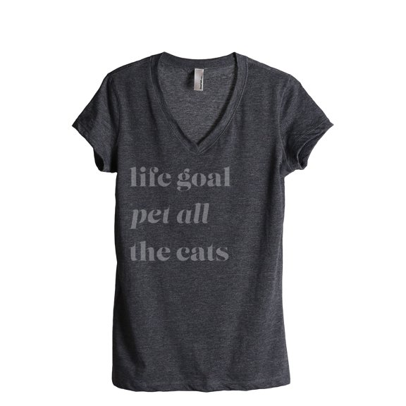 Thread Tank Life Goal Pet All The Cats Women's Fashion Relaxed V-Neck T-Shirt Tee Charcoal Small