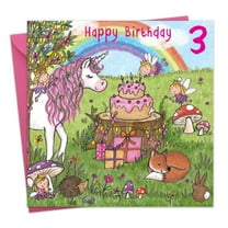 Twizler 3rd Birthday Card for Girls - Unicorn - Children's Age 3 Happy Birthday Greeting Card for Daughter Granddaughter Niece Kids