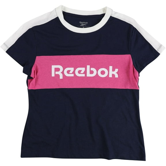 Reebok Womens Color Block Crop Branded Graphic T-Shirt, Blue, Small