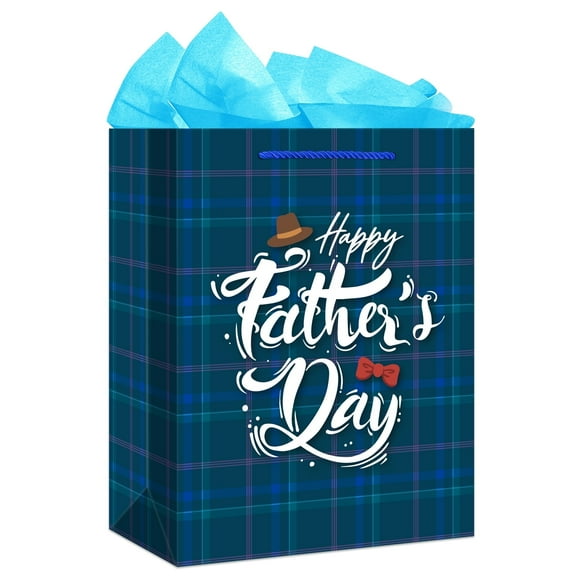 WaaHome Fathers Day Gift Bag - 11.5" Father's Day Paper Gift Bag with Tissue Paper Happy Fathers Day Gift Bag with Handle Medium Gift Bag for Dad Husband Grandpa