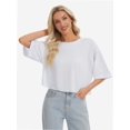 thumbnail image 6 of Women's Oversized T-Shirts Workout Crop Tops Summer Casual Tees White M, 6 of 7