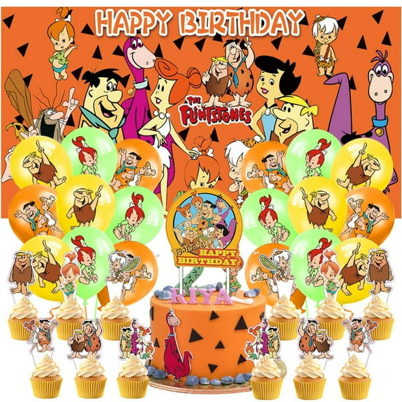 Flintstones Party Supplies Kit Latex Balloons Birthday Decor Banner Decorations Backdrop Cake Topper