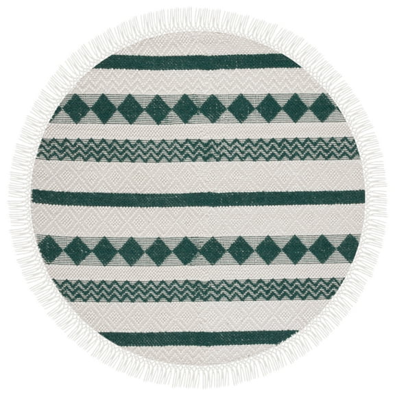 SAFAVIEH Natura Elvin Geometric Wool Area Rug, Ivory/Green, 6' x 6' Round