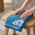 thumbnail image 4 of REGALWOVEN Hand Towels Set of 2 Embroidered Floral Pattern Decorative Towel Cotton Absorbent Soft Bathroom Hand Towel Set Blue 14" x 31", 4 of 7