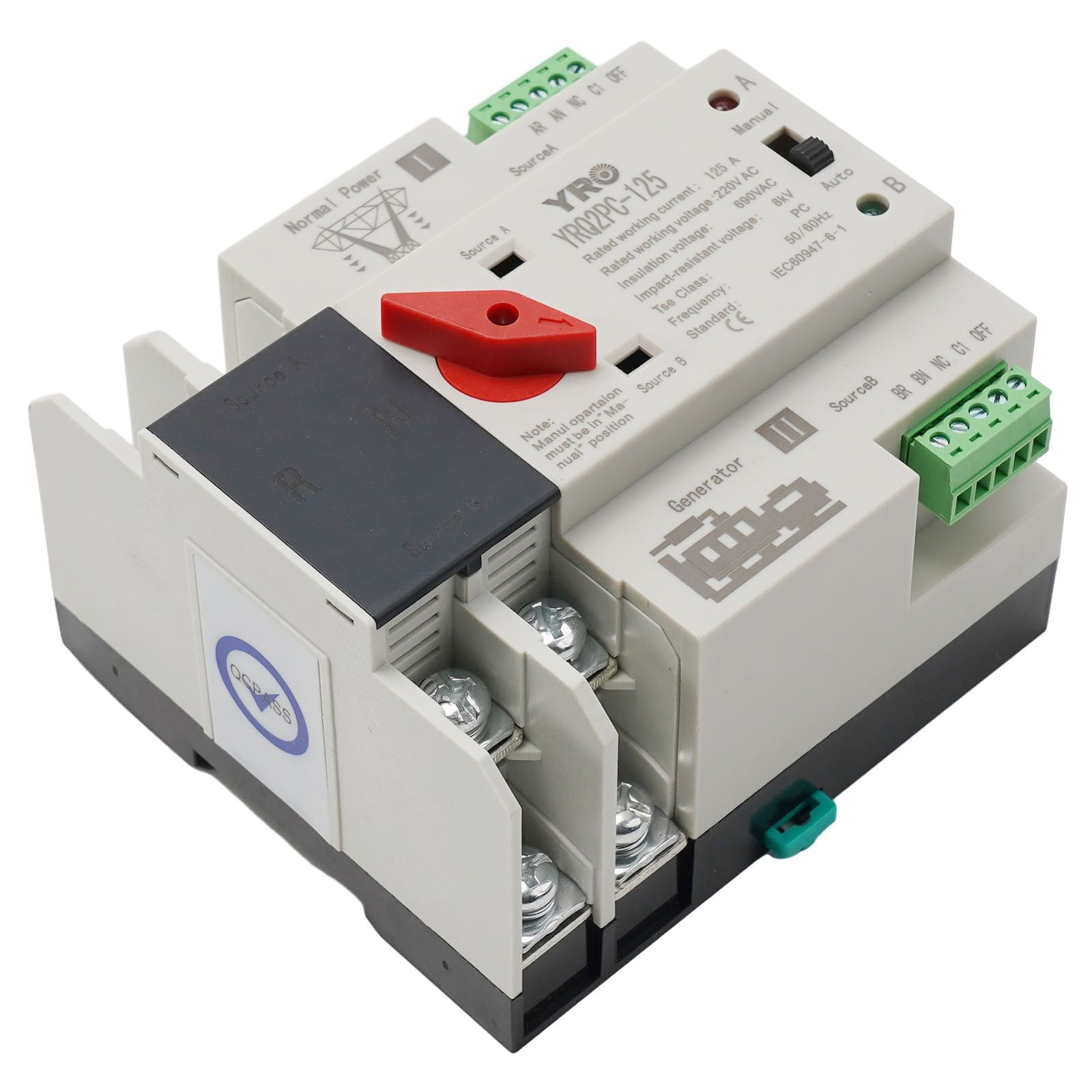 2P 125A Dual Power Automatic Transfer Switch Fit Generator Changeover Switch