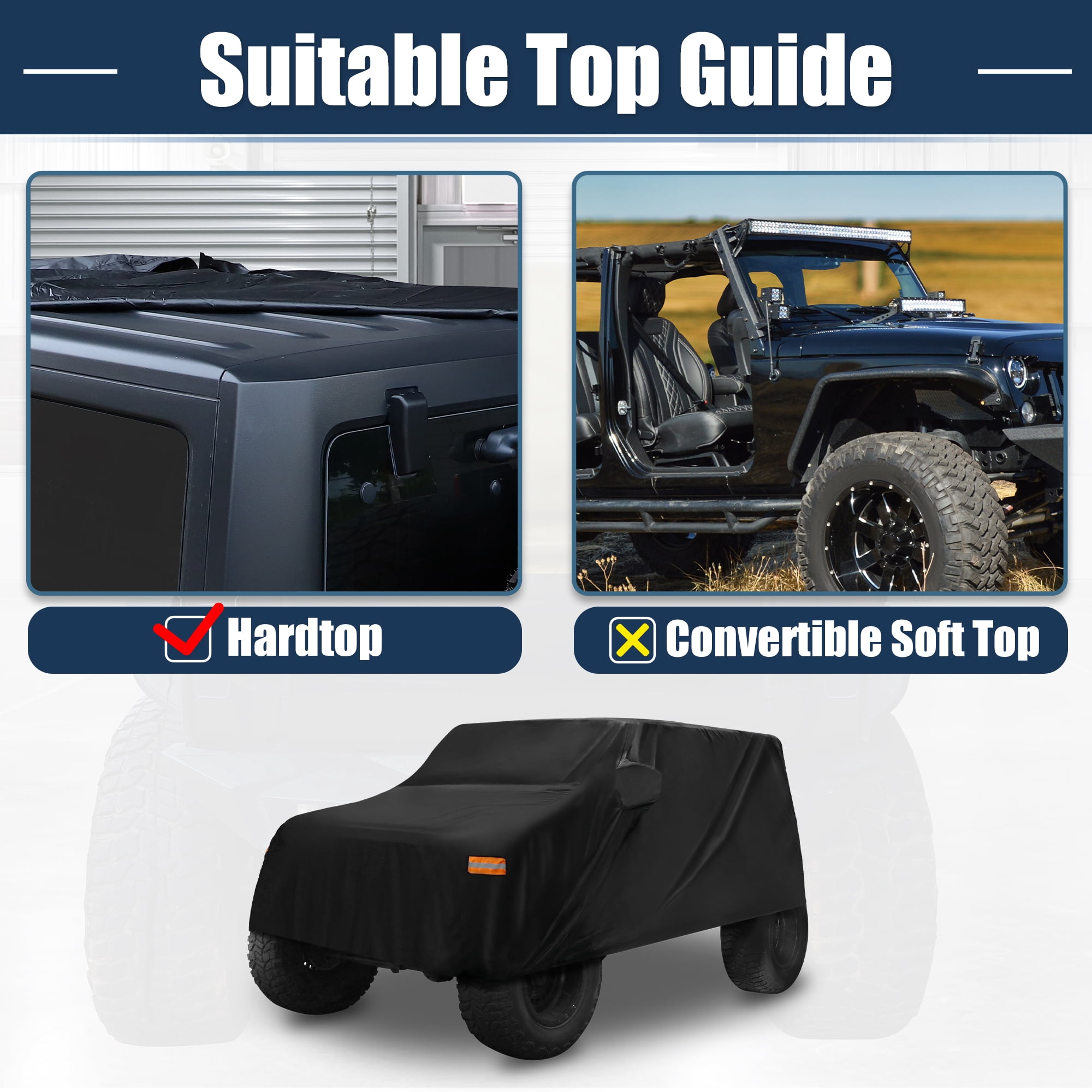 Unique Bargains Car Cover for Jeep Wrangler JK JL 2 door 07-21 210D Sun Rain Protection
