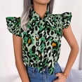 thumbnail image 2 of HAPIMO Women's Trendy Chiffon Loose Tops Clearance for Teen Girls Summer Tees Leopard Graphic Ruffle Sleeve Keyhole Neck Bowknot Pullover Elegant Casual Relaxed Blouses Green M, 2 of 7