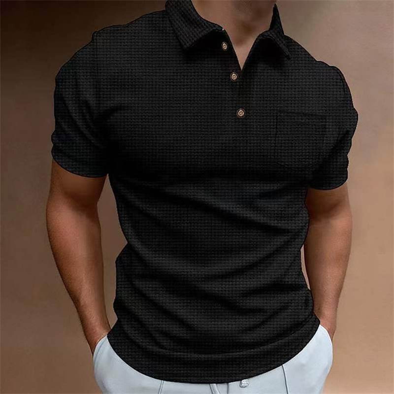 Mens Waffle Knit Short Sleeve Polo Shirts Button Up Loose Fit Casual Summer  Tops Solid Color Woven Beach T Shirts Pocket at  Men’s Clothing