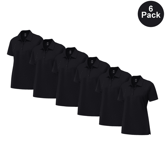 Zfeel Women Pure Dry Fit Poly Polo Shirt, Black, Durable Short Sleeve UV Protection Tee, S, 6 Pack
