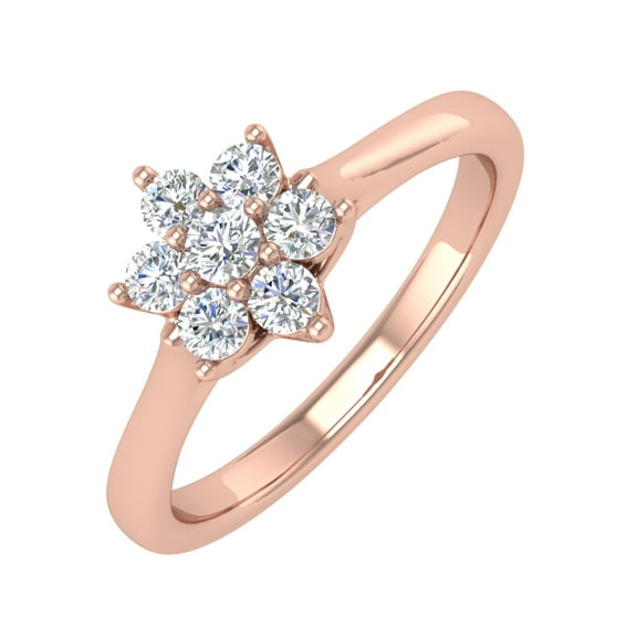 1/4 Carat Flower Shaped Cluster Prong Set Diamond Ring Band in 14K Rose Gold (Ring Size 5.5) (I1-I2 Clarity)