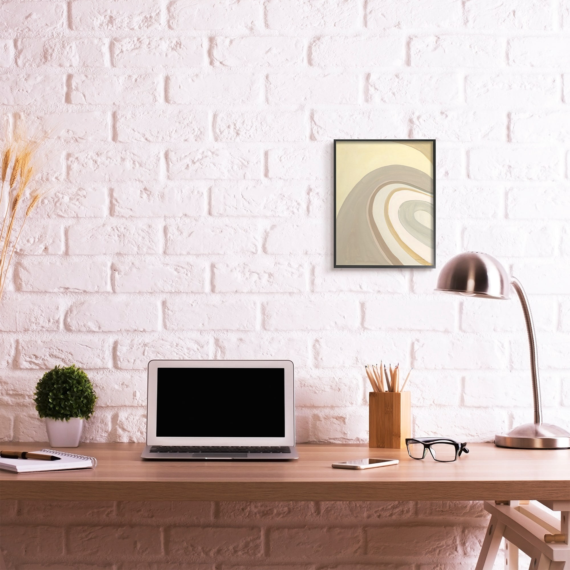 Stupell Industries Organic Grooved Abstraction Neutral Brown Yellow Black Framed, 16 x 20, Design by Danhui Nai