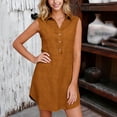 thumbnail image 4 of Miluxas Women's Sleeveless T-Shirt Mini Dress Lapel Button Front Business Casual Dress Summer Solid Color Beach Vacation Sundres Khaki, 4 of 9