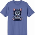 thumbnail image 4 of Focused Gamer Cat Adult Blue Crew Neck Short Sleeve Tee-Medium, 4 of 6