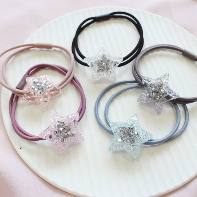 3Pcs/set Women Girls Crystal Heart Ponytail Holder Star Hair Rope Ring Band Tie Random Pattern