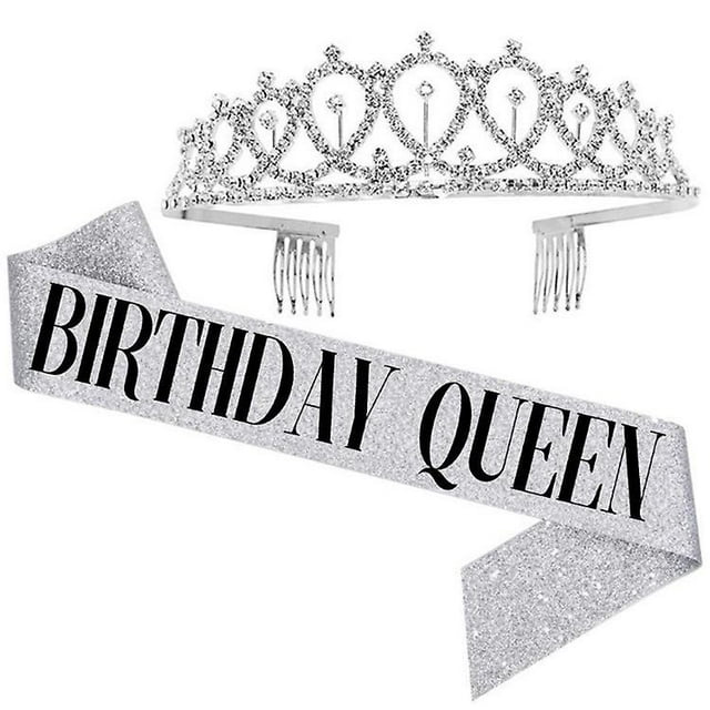 ensemble De Couronne De Ceinture D'tiquette D'anniversaire (argent), Ceinture Et Couronne De Fille D'anniversaire Tincelantes, Accessoires D'anniv