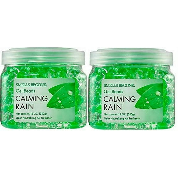 SMELLS BEGONE 12oz (2-Pack) Odor Eliminator Gel Beads Air Freshener & Odor Control Calming Rain Scent