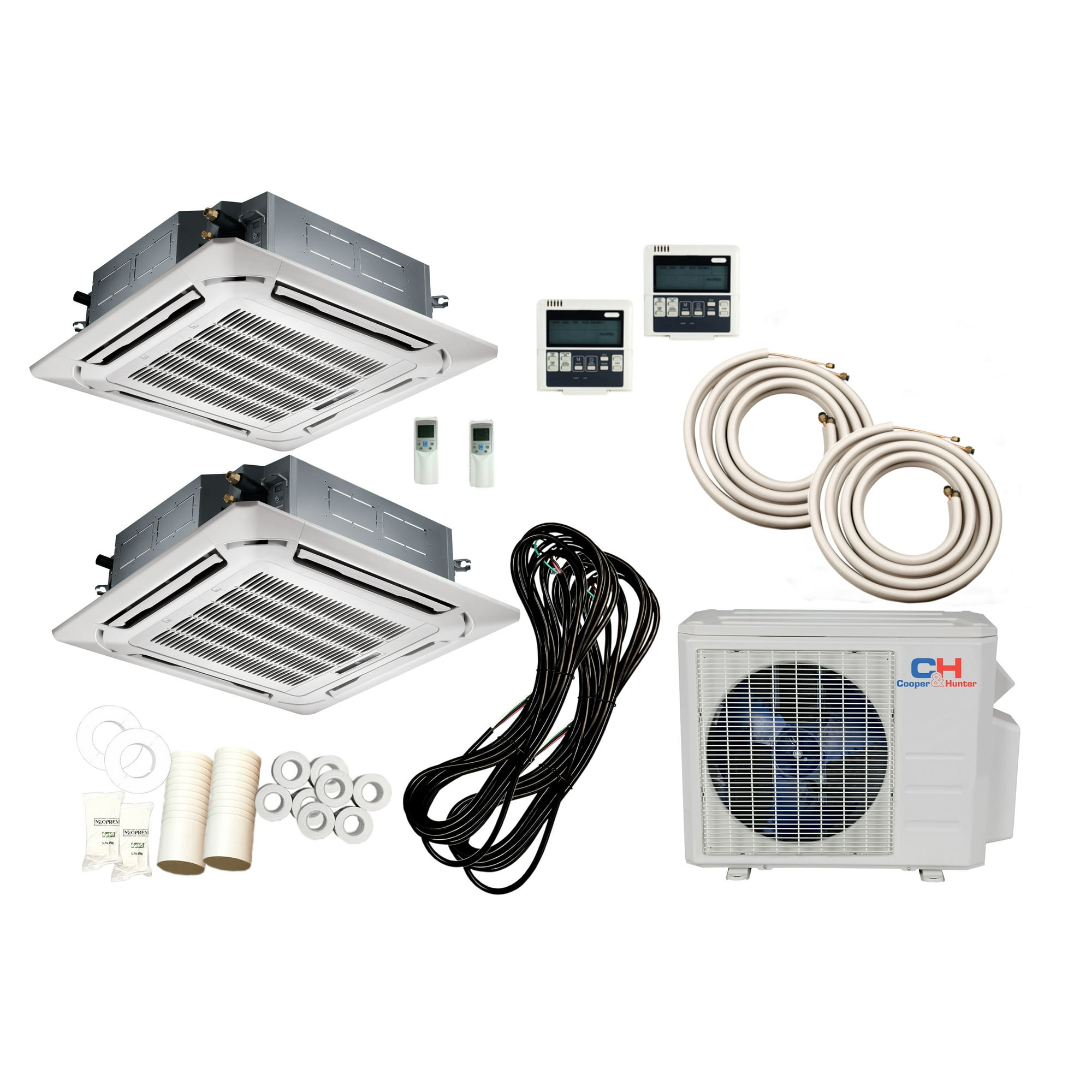 Cooper u0026 Hunter 28000 BTU Dual Zone Mini Split Ductless 12K+12K Ceiling  Cassette + 25 Ft Installation Kit - Walmart.com