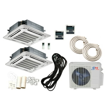 Cooper & Hunter 18000 BTU  Dual Zone 9K 9K Ceiling Cassette  25 ft Line Ste Kit