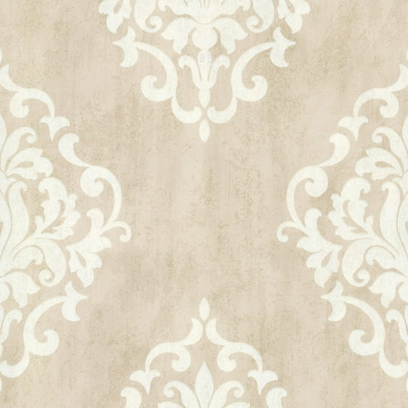 Kenneth James by Brewster 672-20089 Onyx Massa Beige Large Ornate Damask Wallpaper