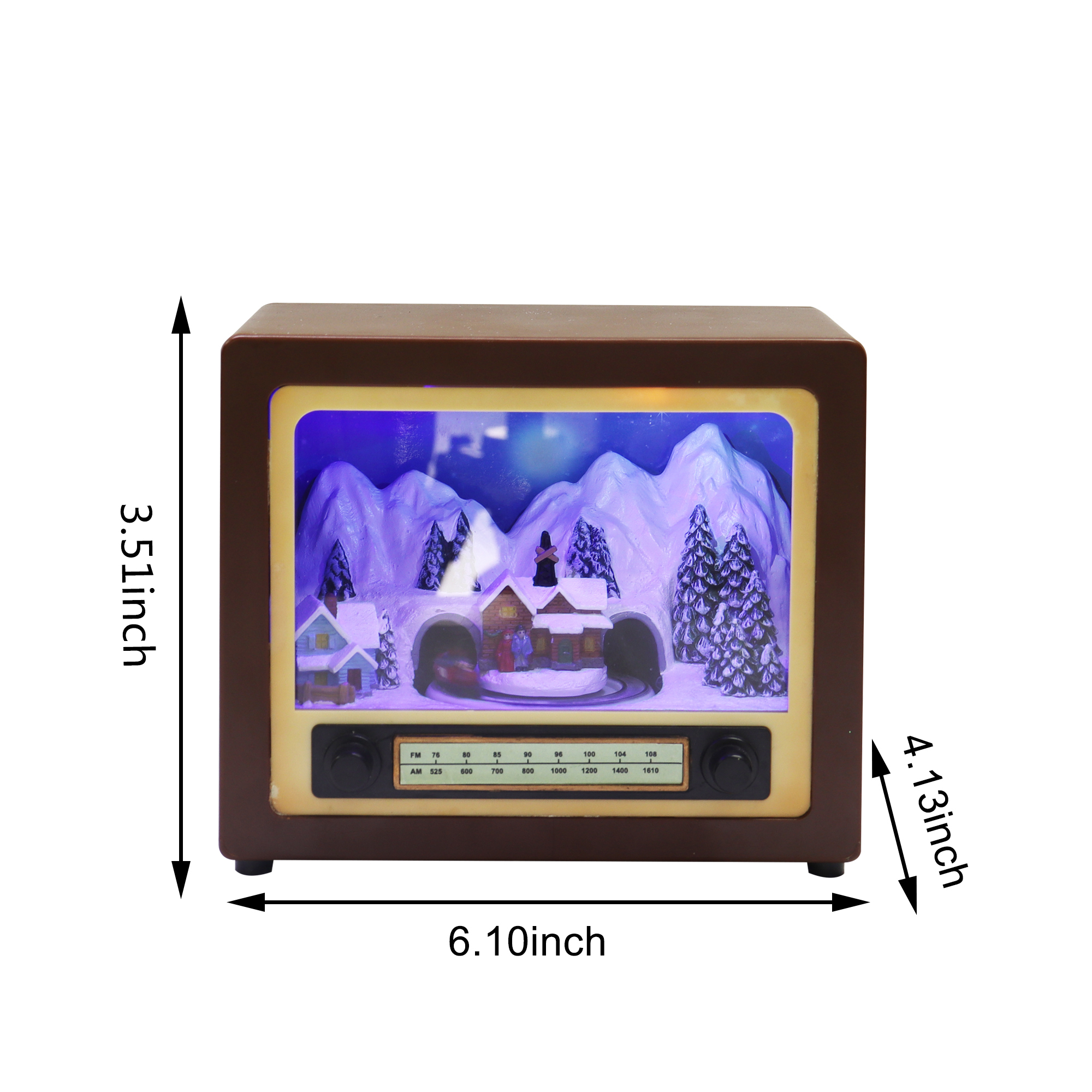 Holiday Time Brown LED Musical Retro Radio Decor, Animated Christmas Tree & Train Station Scene, 5.3”H