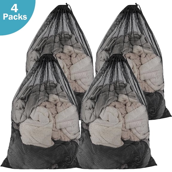 4 Pack Mesh Laundry Bags, 24 x 36 Inches Heavy Duty Mesh Laundry Bag, Large Laundry Drawstring Bag for College, Dorm, Travel, Family and Apartment Dwellers, Black
