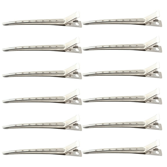 12 Pcs Hair Barrettes Metal Clips Stylist Hairdresser Section Accessories Stainless Steel