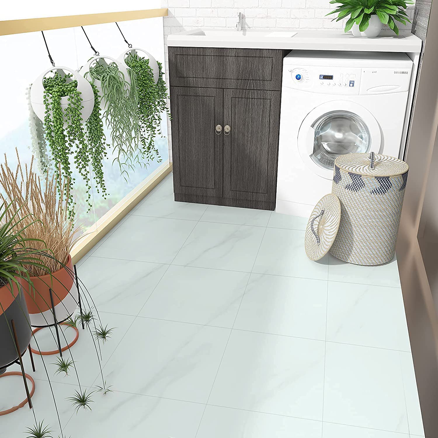 CHICHOME 18pcs Peel and Stick Floor Tile Grey Marble Tiles 12"x12" Self