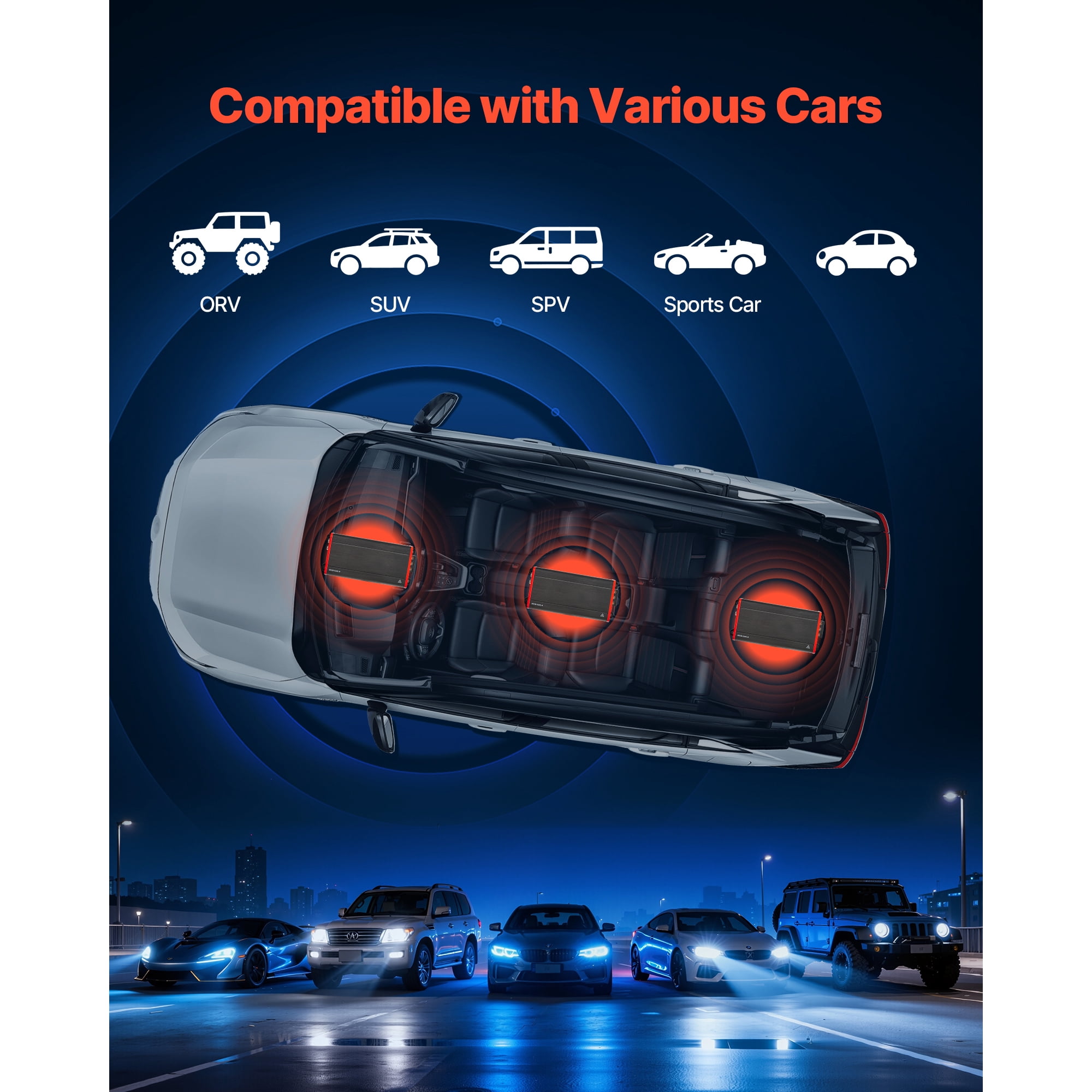 KFFKFF 4 Channel Car Audio Amplifier, 2 Ohm Stable, Bridgeable Class D Full Range Amp, Max Power 4 x 272W @ 4 Ohm / 4 x 400W @ 2 Ohm for Vehicles