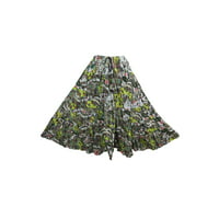 Mogul Womens Full Flared Skirt Floral Print Green Hippie Boho Beach Fashion Skirts