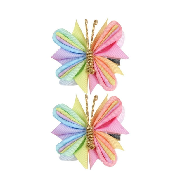 2x Pinces à Cheveux Papillon Queue de Cheval Mignon pour Enfants Cheveux Bouclés Légers Filetés Jaune Rose