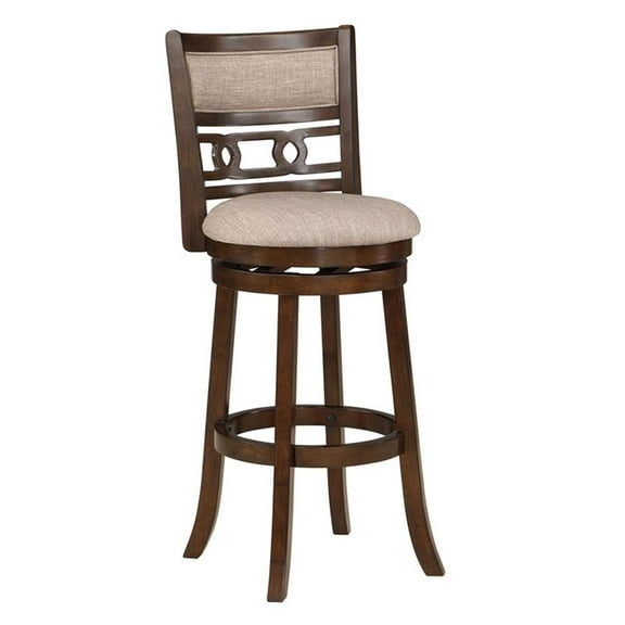 Pemberly Row Contemporary 29" Wood & Fabric Swivel Bar Stool in Cherry
