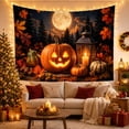 thumbnail image 3 of Glowing Jack-O-Lantern with Pumpkins and Gourds on a Wooden Surface, Cozy Rustic for Autumn Enthusiasts, Still Life Art Decor, Halloween Gift, Tapestry Wall Hanging for Living Room and Bedroom, 3 of 7