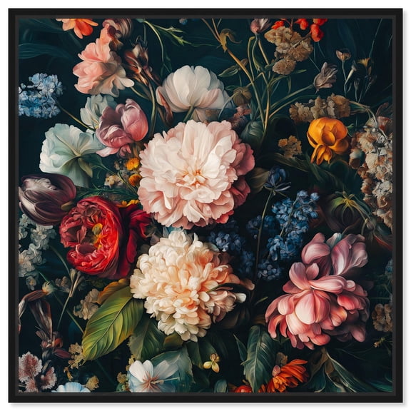 Echoes of the Wild Canvas Vintage Floral Art by Art Remedy, Black Frame, 12 x 12