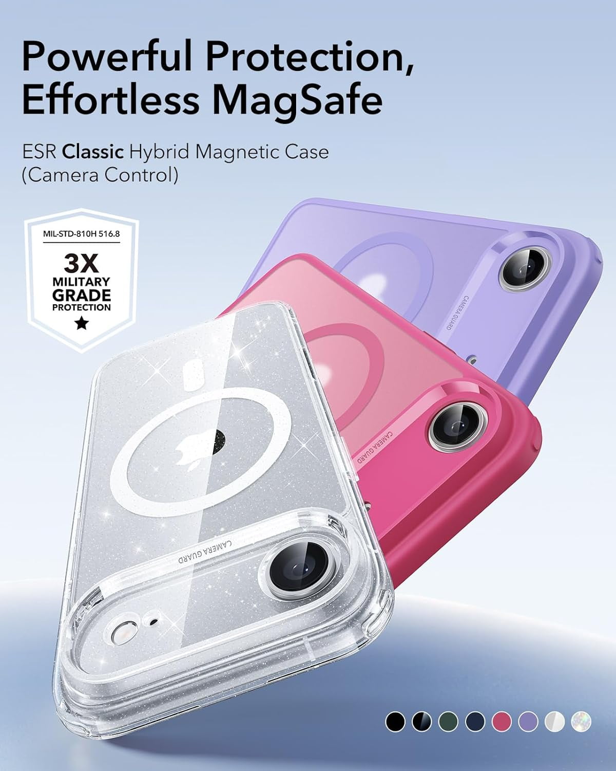 CRKMGS-for iPhone Air Case, Camera Control, Compatible with MagSafe, Shockproof Military-Grade Protection, Magnetic Phone Case for iPhone 17 Air Case, Clear Shimmer
