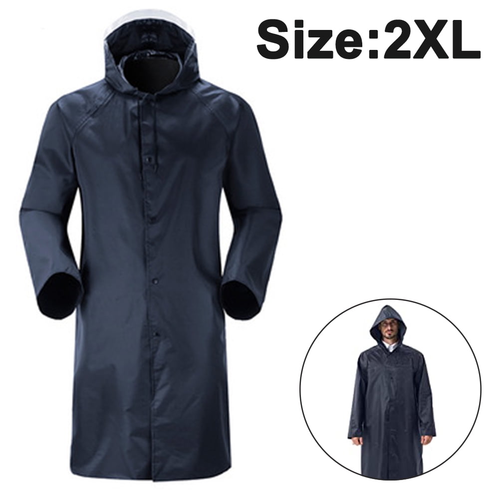 Mens Long Hooded Safety Rain Jacket Waterproof Emergency Raincoat Poncho Black X-Large