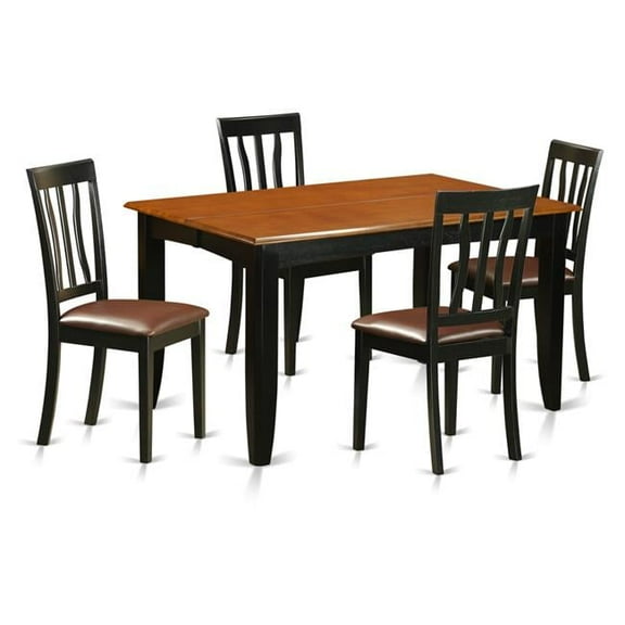 Faux Leather Kitchen Table Set - Dining Table & 4 Wooden Chairs, Black & Cherry - 5 Piece