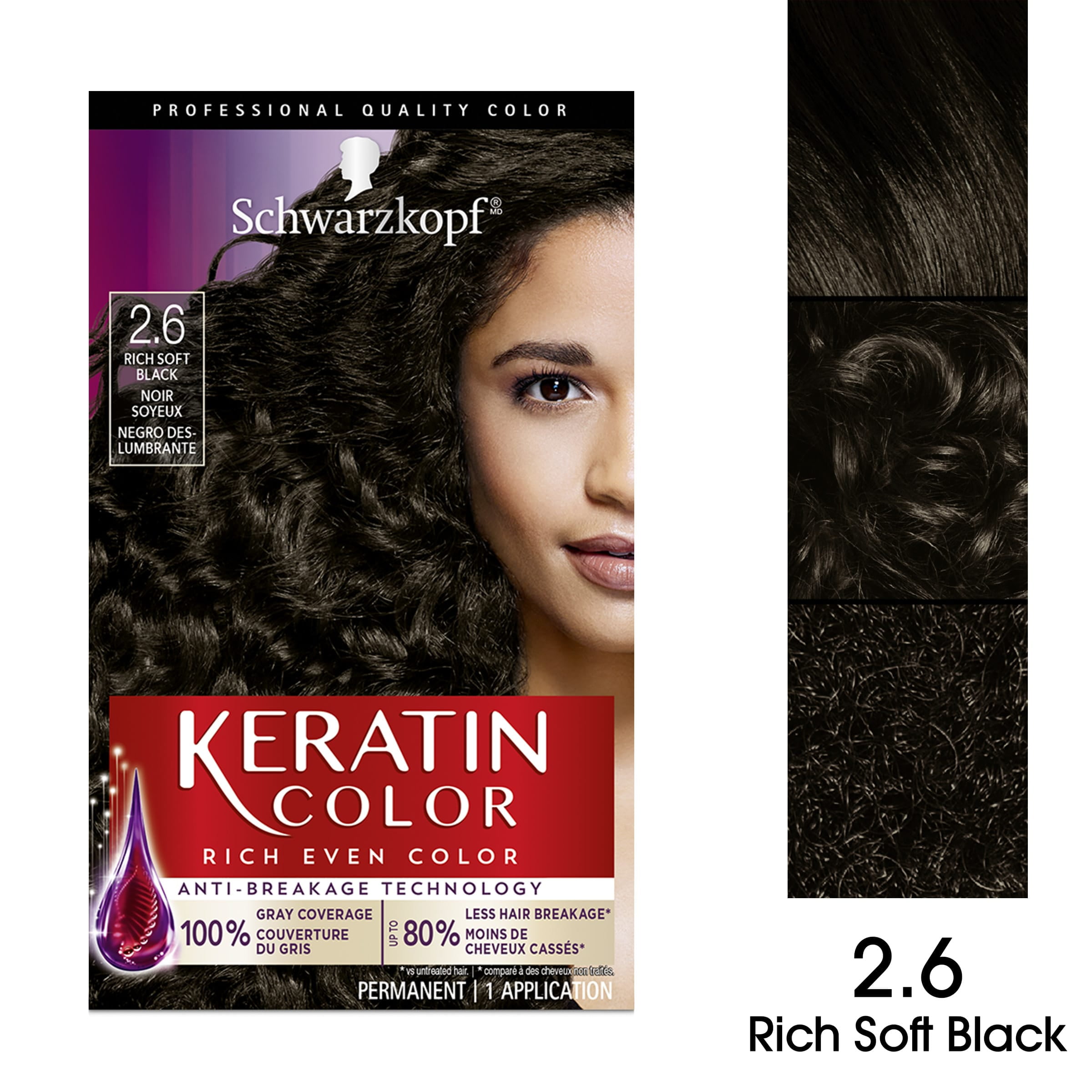 Schwarzkopf Keratin Color Permanent Hair Color Cream, 2.6 Rich Black