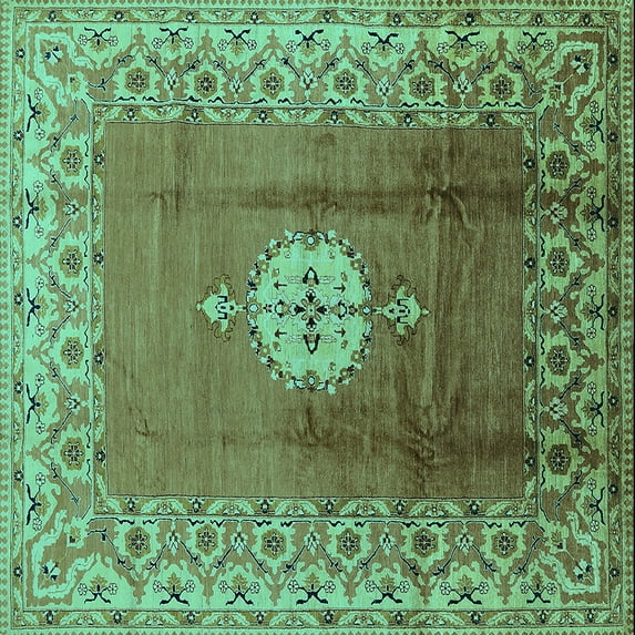 Ahgly Company Indoor Square Oriental Turquoise Blue Industrial Area Rugs, 3' Square