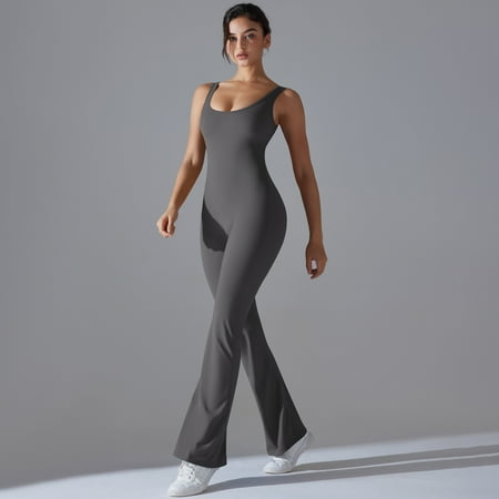 Women Bodysuits Sports Shapewear Yoga Suit Sports Set Backless Workout Jumpsuit Yoga Set Romper Backless Set Fitness Bodysuit (Dark Grey M)