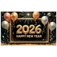 thumbnail image 6 of Gold Glitter 2026 New Year Banner Balloon Decor Happy New Year Banner Shiny Design Black Background Festive Banner for New Year Party Family Gathering Office Decoration, 6 of 7
