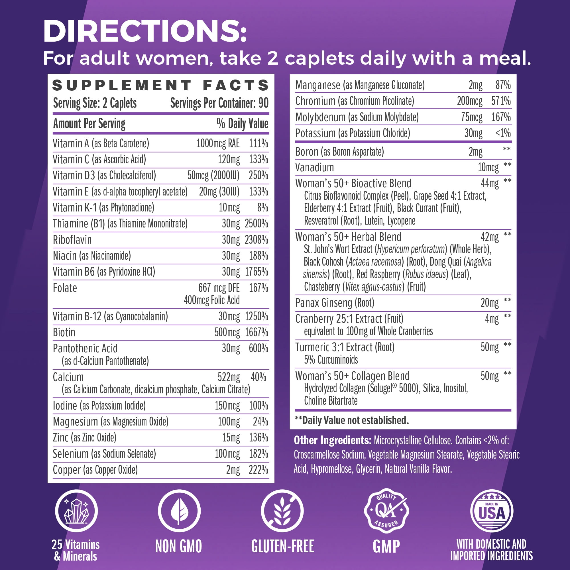 Vitamin World Ultra 360 Multivitamin for Women 50 Plus, Women's 50+ Multivitamin with Minerals & Herbs for Menopause Support, Supplement with Vitamin B, D, E & Zinc for Healthy Aging, 180 Caplets