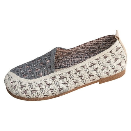 

QYZEU Knit Flats for Women Womens Summer Sandals Women Casual Shoes Fashionable New Pattern Color Blocking Mesh Breathable Flat Bottom Comfortable Shoes Grey 38
