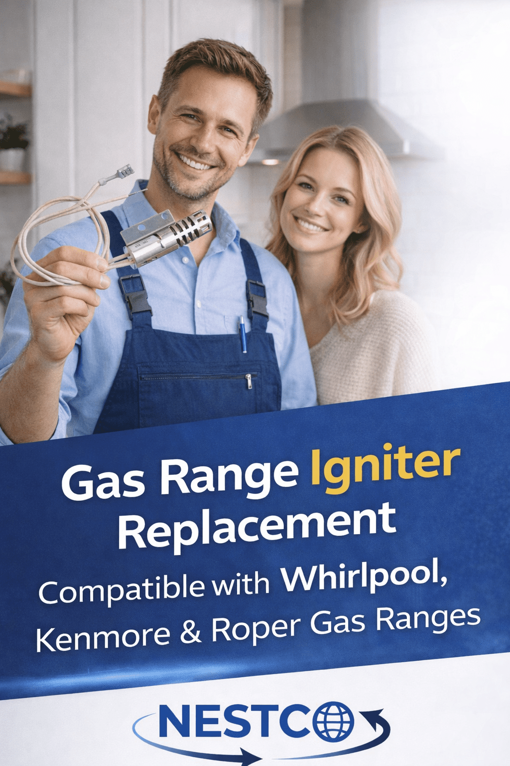 Gas Range Oven Igniter 342528 8053999 Replacement for Whirlpool Kenmore Roper – Round Ignitor with Mounting Bracket