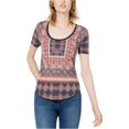 thumbnail image 1 of Lucky Brand Camiseta básica con estampado de bordes para mujer, rojo, pequeña Lucky Brand Camiseta básica, 1 of 2