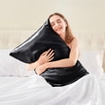 thumbnail image 2 of Funda de almohada de seda satinada para cabello y piel, juego de 2 fundas de almohada negras de tamaño estándar, funda de almohada súper suave con cierre de sobre (20 x 26 pulgadas), 2 of 5