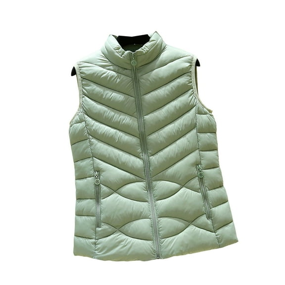 wdsxpo Womens Winter Quilted Jackets Trendy Lightweight Stand Collar Puffer Vest Jacket Warm Outerwear Coats with Zipper Pockets