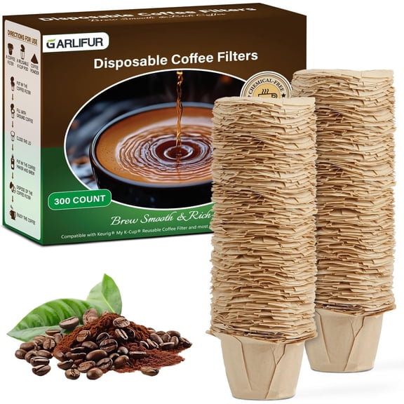 300 Count Disposable K Cup Filters, Coffee Filter Paper for Keurig Brewers Single Serve 1.0 and 2.0, Use with Reusable K Cup Pods (Natural Unbleached)