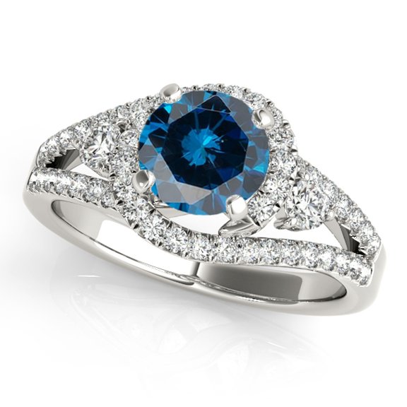 Aonejewelry 1.75 Ct. Halo Blue Diamond Engagement Ring Crafted In 14k White Gold
