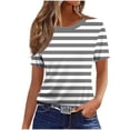 thumbnail image 4 of Puyaiuu Women Crew Neck Short Sleeve Striped T Shirts Soft Loose Basic Casual Daily Summer Tees Black XL Birthday Gift, 4 of 5