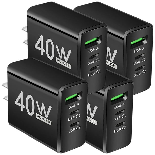 Cargador USB Carga Rápida DashBlack 4 Pzas 3 Puertos USB 5V 2.4A Max 40W 100-240V 50-60Hz Negro.